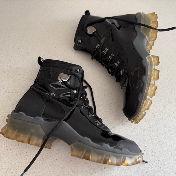 Moncler Helis Stivale Patent Leather Lace-Up Hiking Combat Boots EU 39 US 9 - Picture 1 of 9
